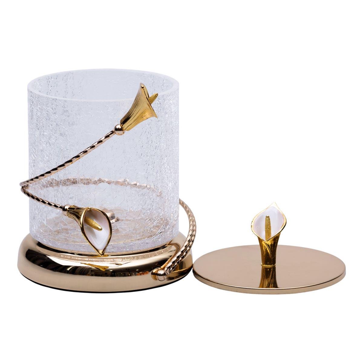 Цукерниця скляна з квітковим металевим декором з кришкою 14x20 см (6986) - фото 6