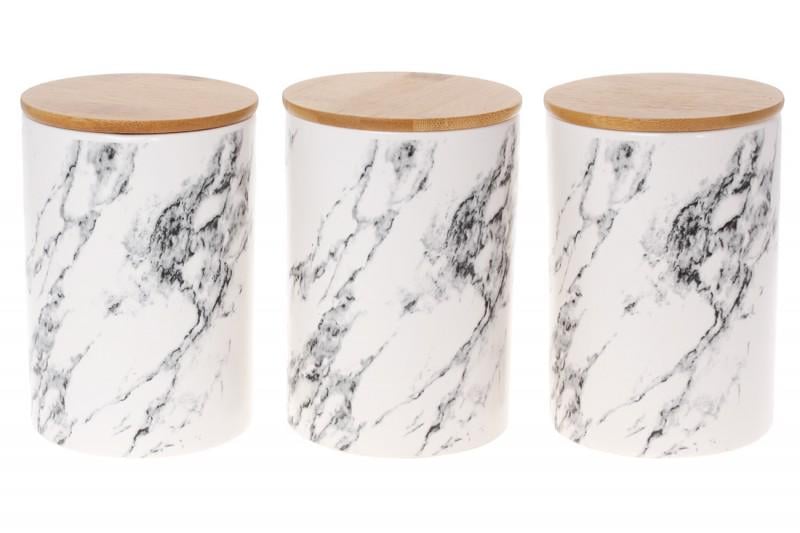 Набор банок ВonaDi Marble с бамбуковыми крышками 800 мл 3 шт. Белый (304977)