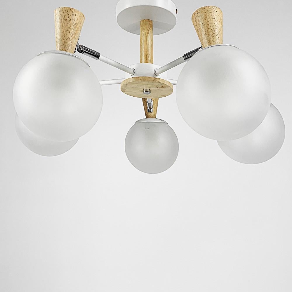 Люстра на 5 плафонів з елементами дерева Білий (51899/5) - фото 2 Люстра на 5 плафонів з елементами дерева Білий (51899/5) - фото 2