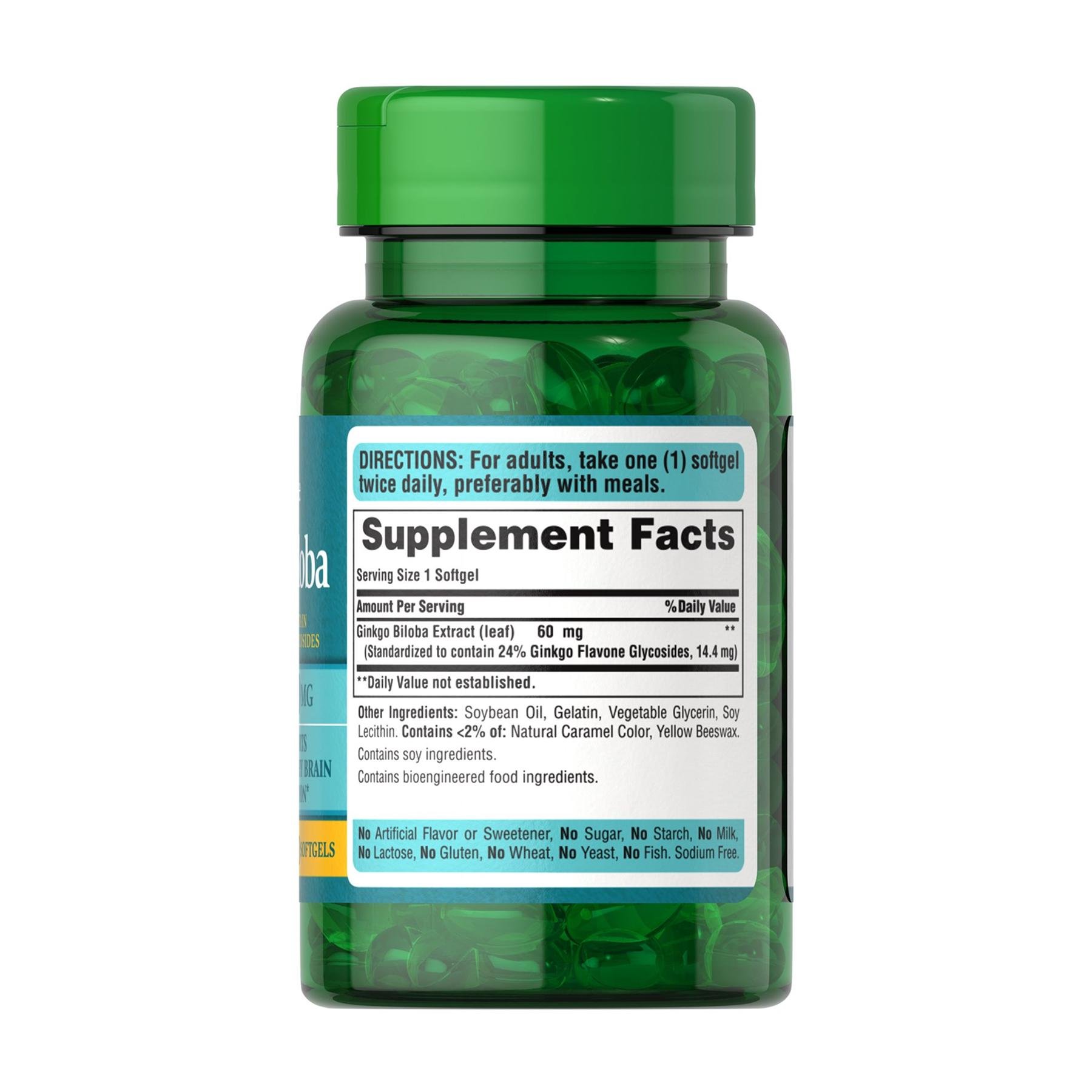 Екстракт гінкго білоба Puritans Pride Ginkgo Biloba Standardized Extract 60 мг 120 кап. - фото 2 Екстракт гінкго білоба Puritans Pride Ginkgo Biloba Standardized Extract 60 мг 120 кап. - фото 2