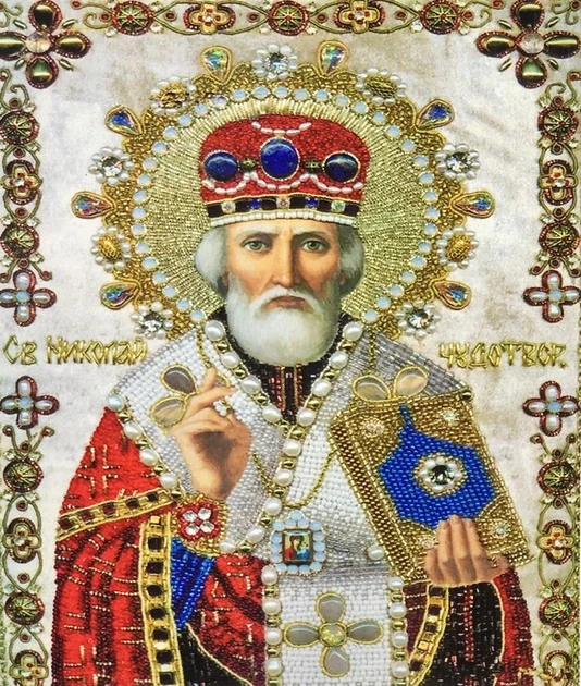 Алмазна мозаїка Ікона Микола Чудотворець 30х40 см на полотні з підрамником (GB71199)