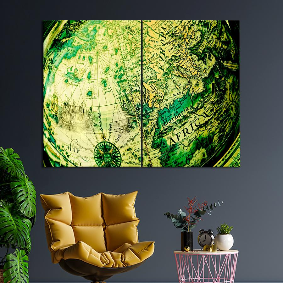 Картина карта Европа и Африка на глобусе 165x122 см (A1326-2)