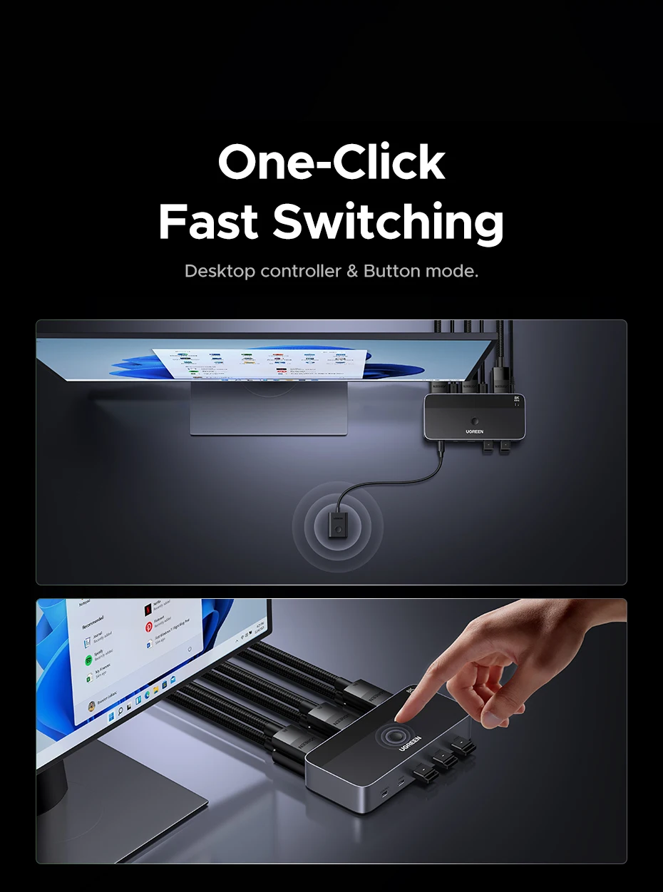 Комутатор UGREEN DP to DP 2in2 з можливістю спільного використання 2 ПК Black (55851) - фото 12
