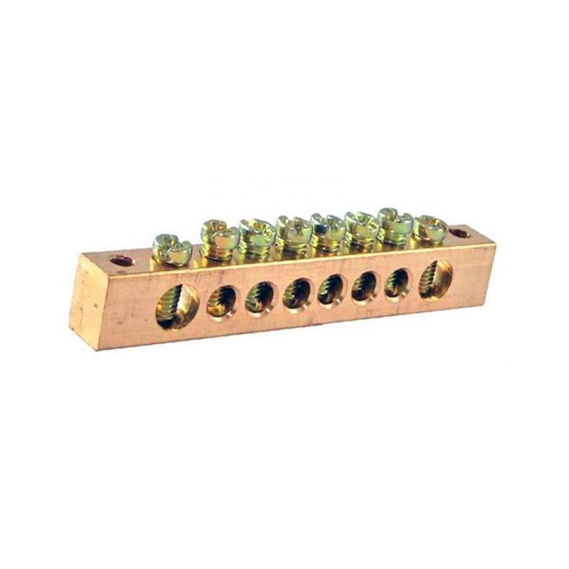 Шина нулевая УЕК 8 отверстий крепление по краям медь 8х12 мм (YNN21-08-100) Шина нулевая УЕК 8 отверстий крепление по краям медь 8х12 мм (YNN21-08-100)