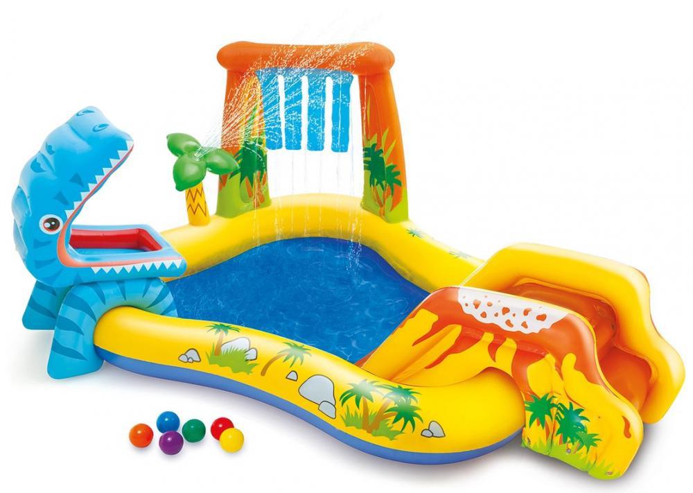Игровой надувной центр детский с бассейном и горкой Intex 57444 Динозавры 249х191х109 см (29-7-57444)