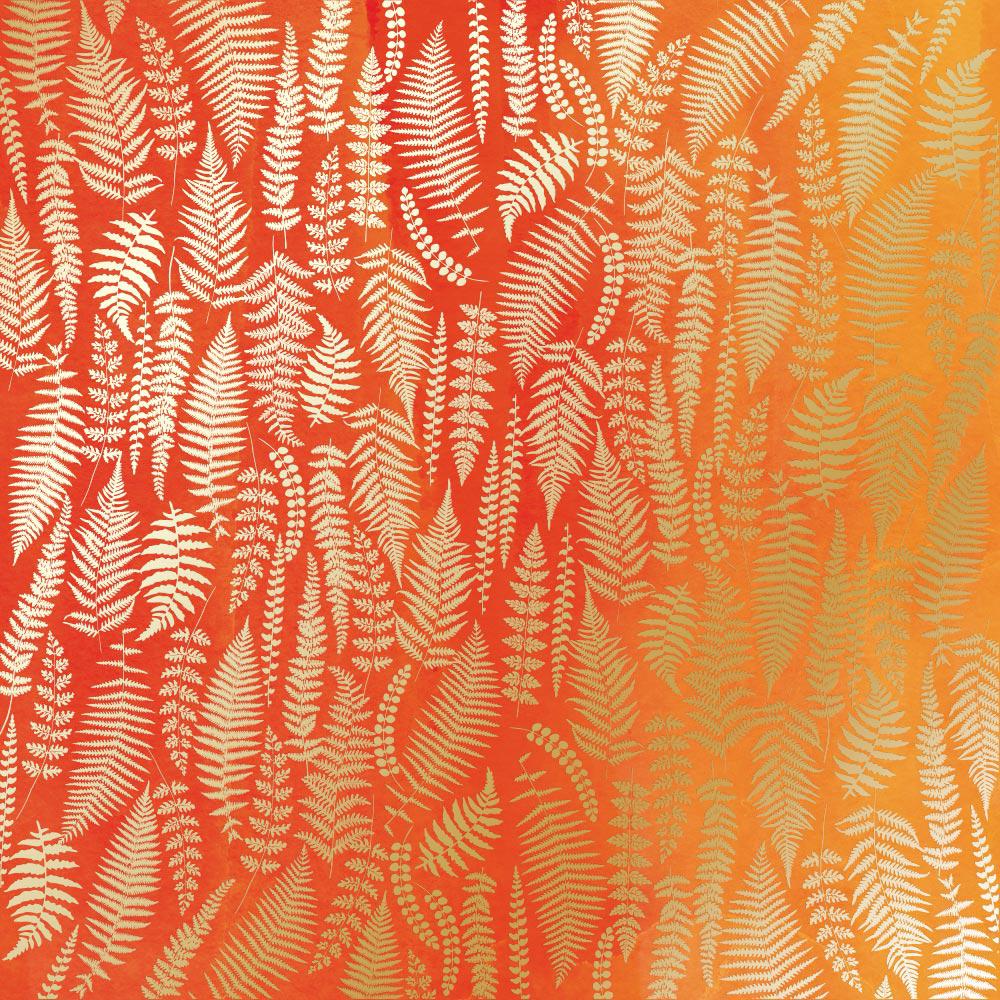Лист бумаги односторонний Golden Fern с фольгированием 30,5х30,5 см Yellow/Orange/Aquarelle