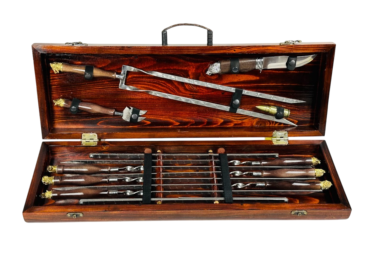 Набор шампуров ручной работы Сафари-2 11 предметов в кейсе 75х24х10 см Коричневый (124-10-KS-7908)