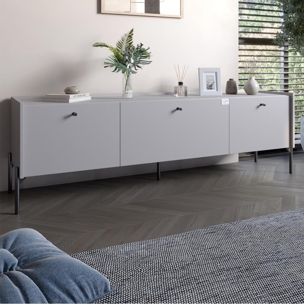 Тумба под телевизор на 3 ящика Lion Wood с черными ножками 160х65х40 см Кашемир (000-000-2574)