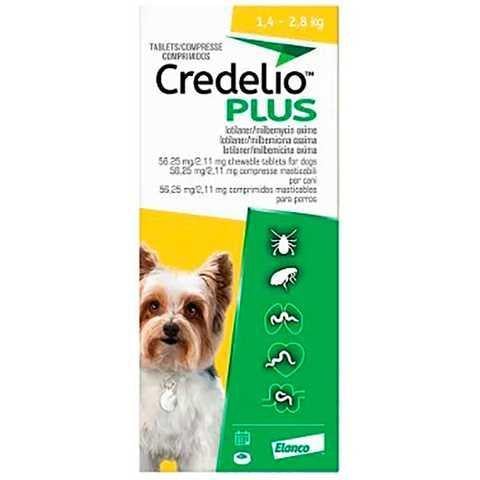 Таблетки Credelio Plus Кредело Плюс от блох и клещей и гельминтов для собак 1,4-2,8 кг 3 шт.