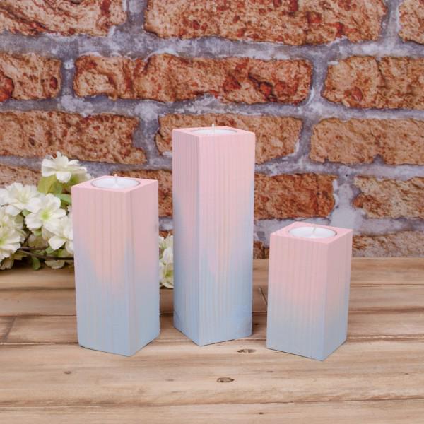 Набор деревянных подсвечников BonaDi 5160-6 3шт розовый/голубой (100452)