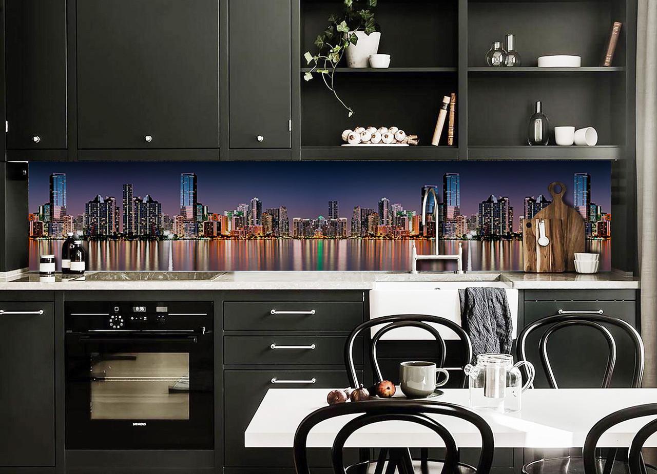 Кухонный фартук Отражение огней города/Небоскребы из самоклеющейся виниловой пленки 60х250 см Синий Кухонный фартук Отражение огней города/Небоскребы из самоклеющейся виниловой пленки 60х250 см Синий