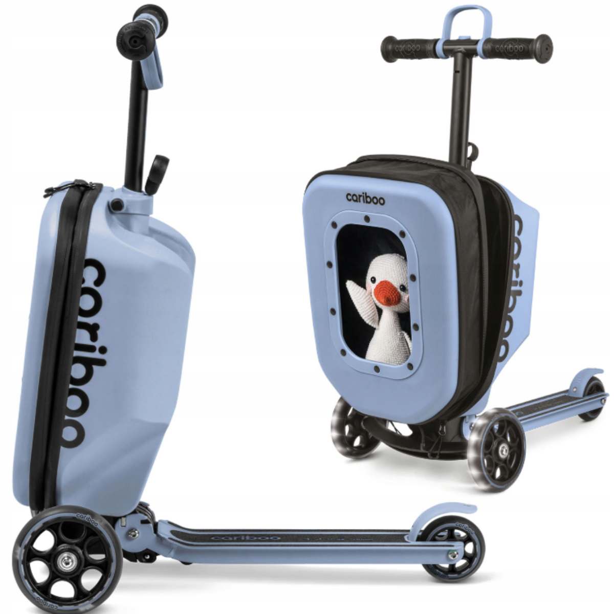 Трехколесный самокат CARIBOO iTRAVEL с детским чемоданом 2в1 Голубой (100851) - фото 5