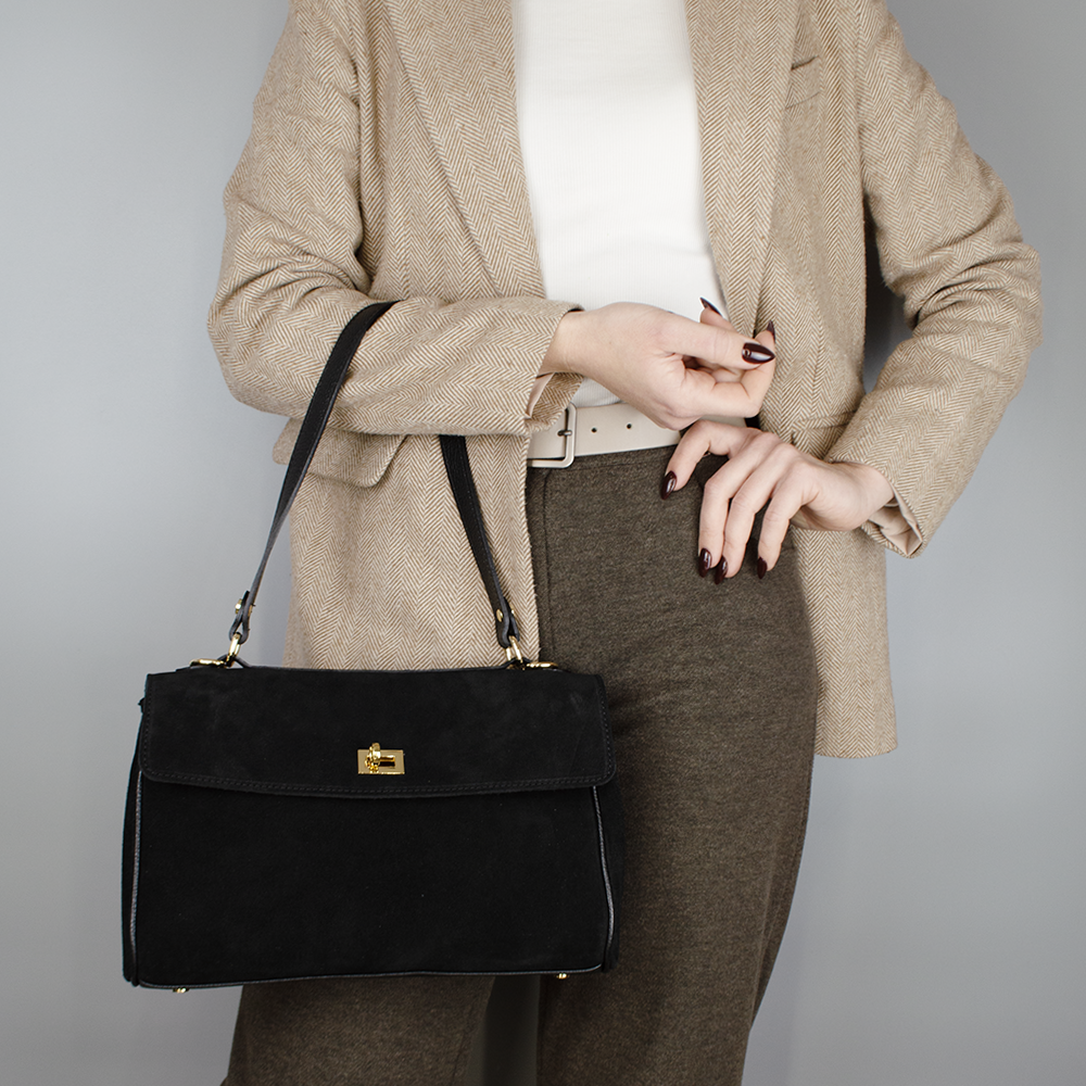 Сумка женская замшевая Virginia Conti 03829 на застежке Черный (2456182728) - фото 2 Сумка женская замшевая Virginia Conti 03829 на застежке Черный (2456182728) - фото 2