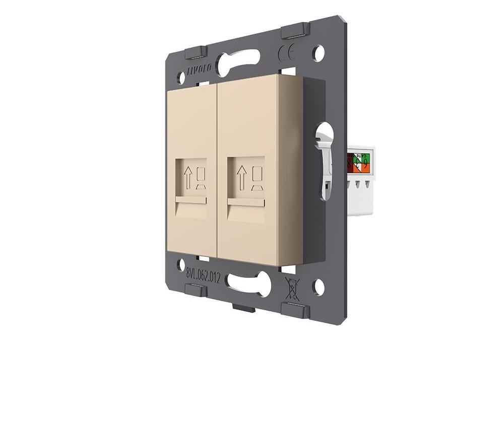 Розетка компьютерная двойная LIVOLO RJ-45 настенная дизайнерская Золотой (VL-FCCP/FCCP-2AP)