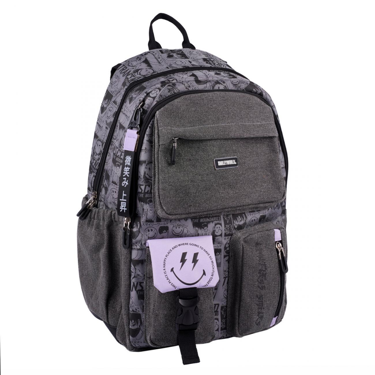 Рюкзак YES Anime Smiley World 43x30x16 см 21 л Серый (559988)