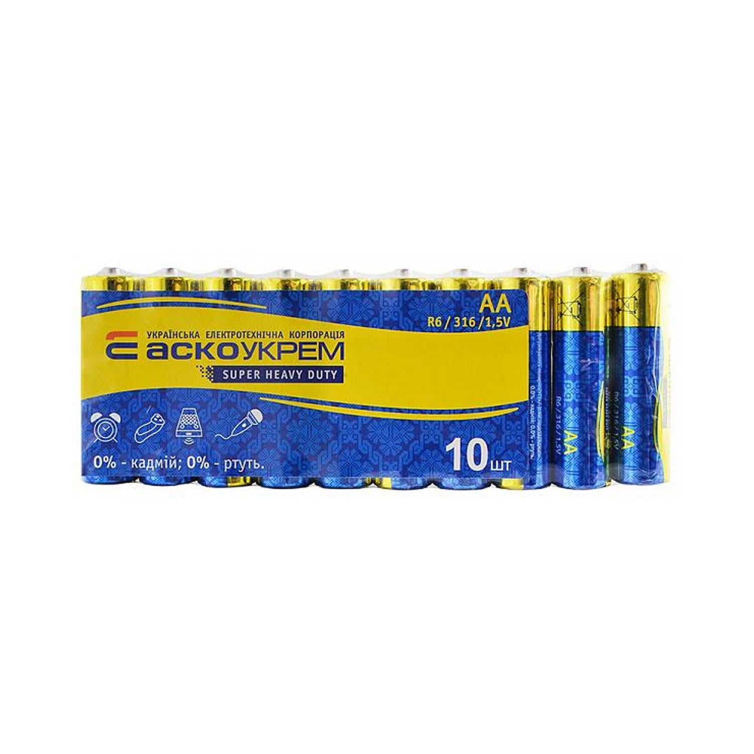 Батарейка АСКО-УКРЕМ АА солевая 1,5V shrink 10 шт. (Аско.R6.SP10)