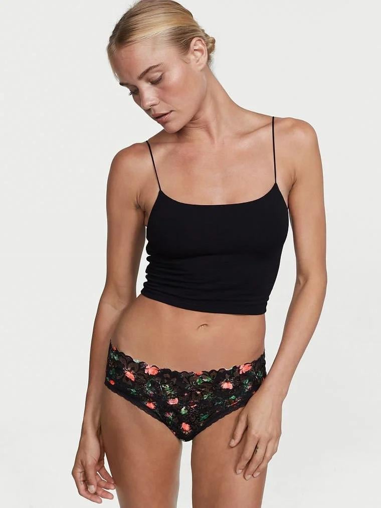 Трусики кружевные Victoria's Secret Lace Hip Hugger Panty Black Floral M Черный (26327762)