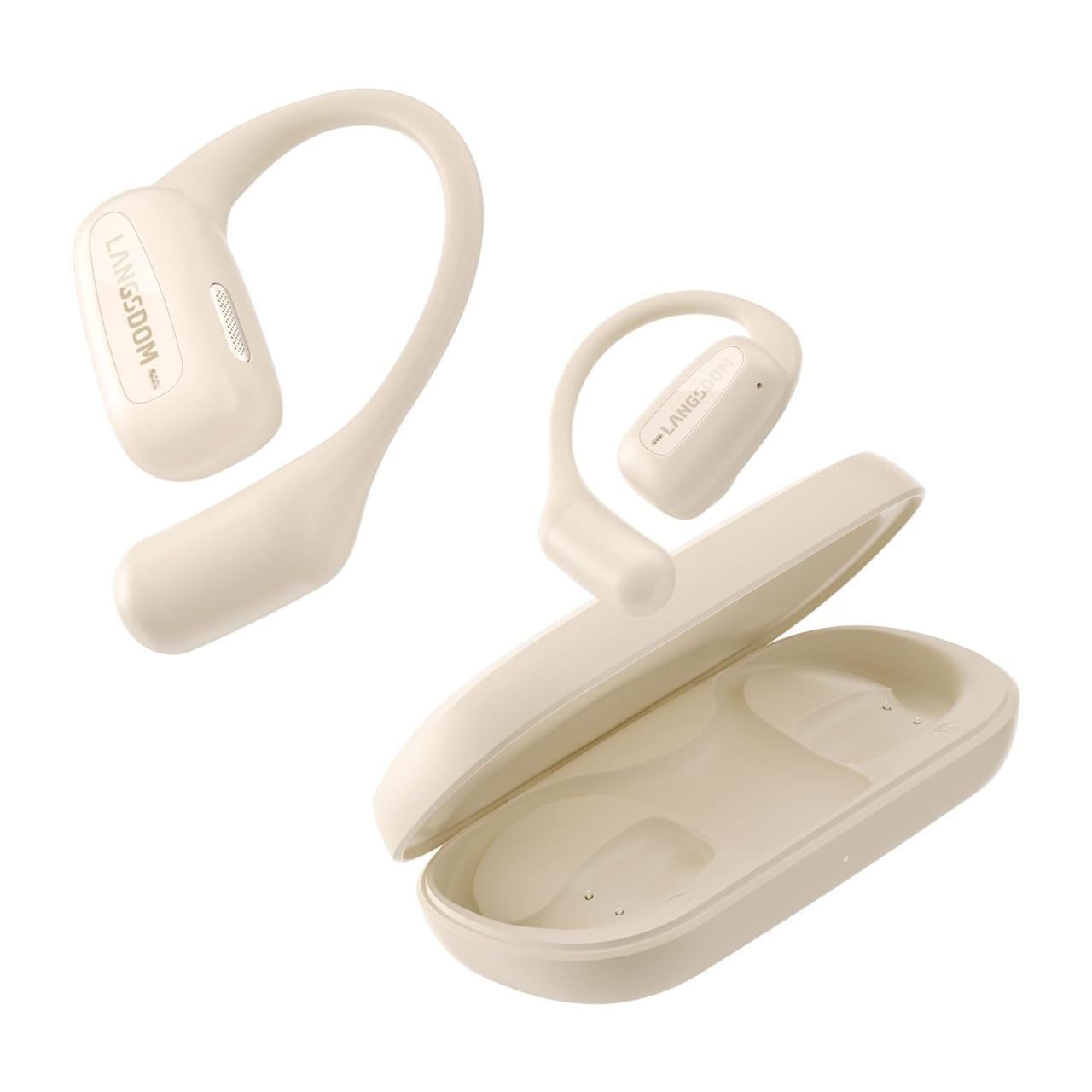 Навушники бездротові Langsdom TS-15 Open-Ear з шумоподавленням Бежевий (74832677)