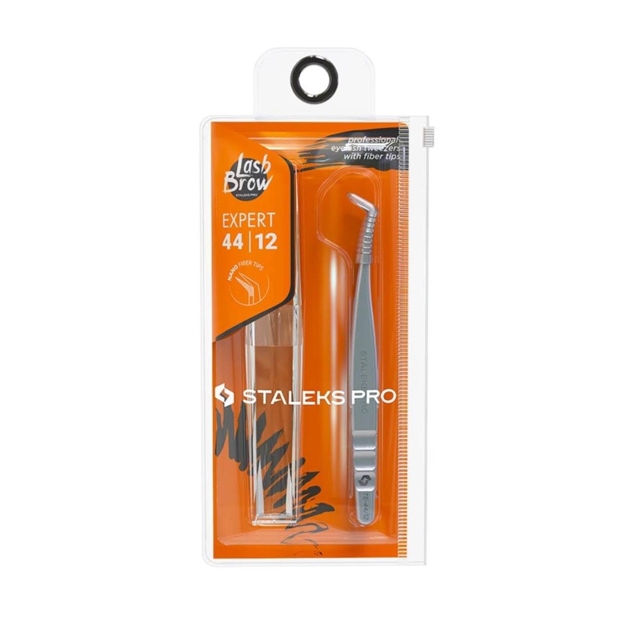 Пинцет профессиональный STALEKS Pro Expert 44 Type 12 L-образный 65°с насечками для наращивания ресниц