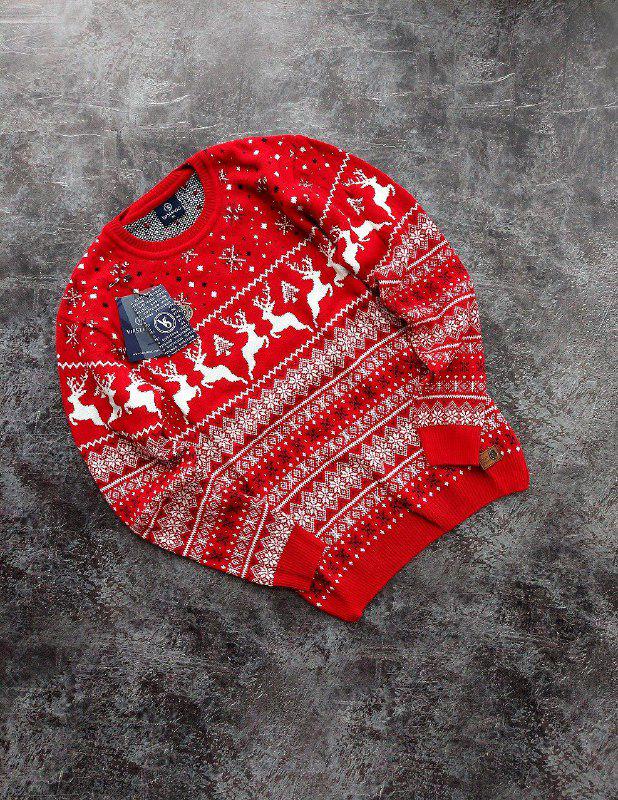 Свитер новогодний с оленями 8623 M Красный - фото 1