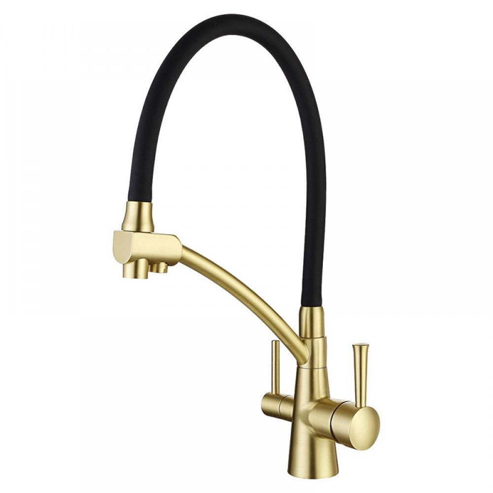 Смеситель для кухни KOER KB-72003-09 с выходом для питьевой воды Золотой/Черный (25171588)