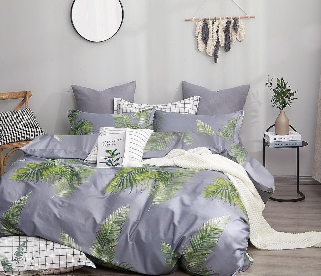 Комплект постельного белья Zastelli Leaves on Blue бязь евро 200x220 Серый