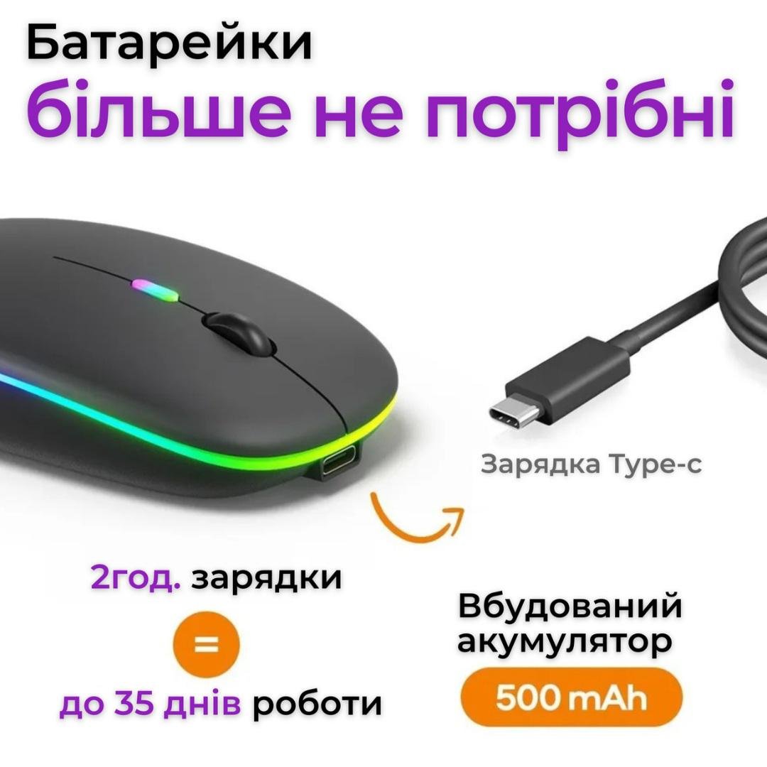 Компьютерная мышка беспроводная аккумуляторная RGB 1600DP Bluetooth 5.2 и Wi-Fi 2,4 GHz (2435740305) - фото 4 Компьютерная мышка беспроводная аккумуляторная RGB 1600DP Bluetooth 5.2 и Wi-Fi 2,4 GHz (2435740305) - фото 4