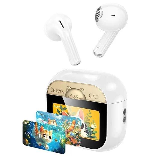 Наушники беспроводные HOCO с интеллектуальным дисплеем на кейсе Белый (EW89)
