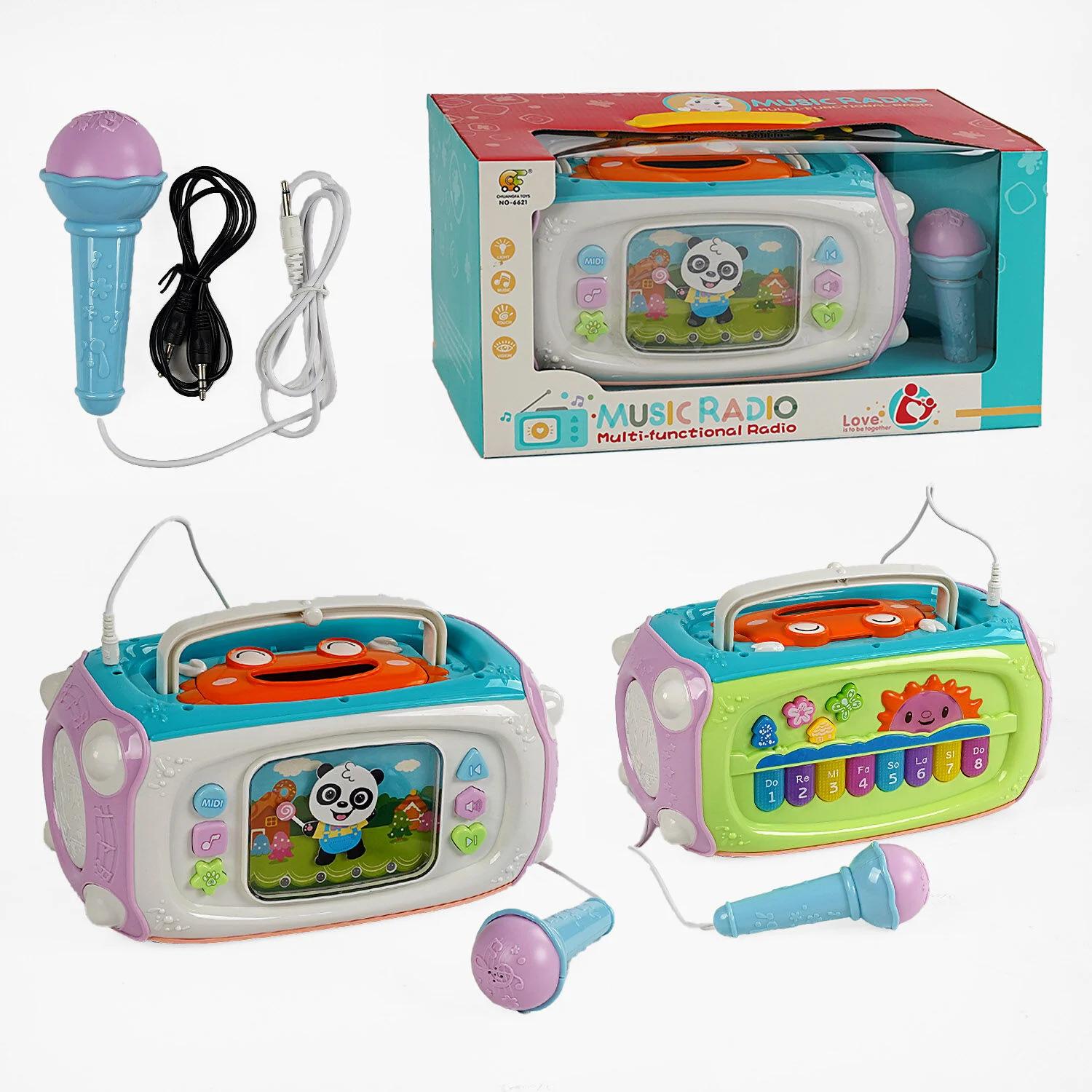 Детское караоке 6621/12/2 подсветка/пианино/мелодии/звуки животных/барабаны/микрофон/озвучивание на английском (25606899) - фото 3