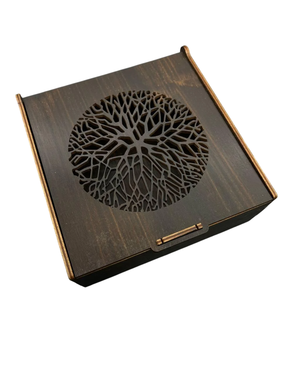 Шкатулка-купюрница деревянная с резьбой тонированная 18х18х7 см Дерево темное (KF-017-68)