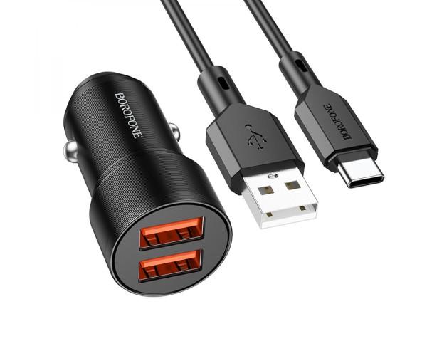Зарядний пристрій автомобільний Borofone BZ19 Wisdom Type C 12W 2,4A Black