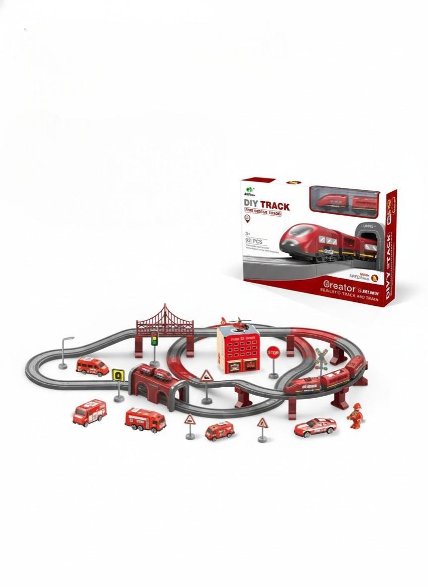 Залізниця з електропоїздом DIY Track Fire Rescue Train Пожежний 92 деталі Червоний - фото 2 Залізниця з електропоїздом DIY Track Fire Rescue Train Пожежний 92 деталі Червоний - фото 2