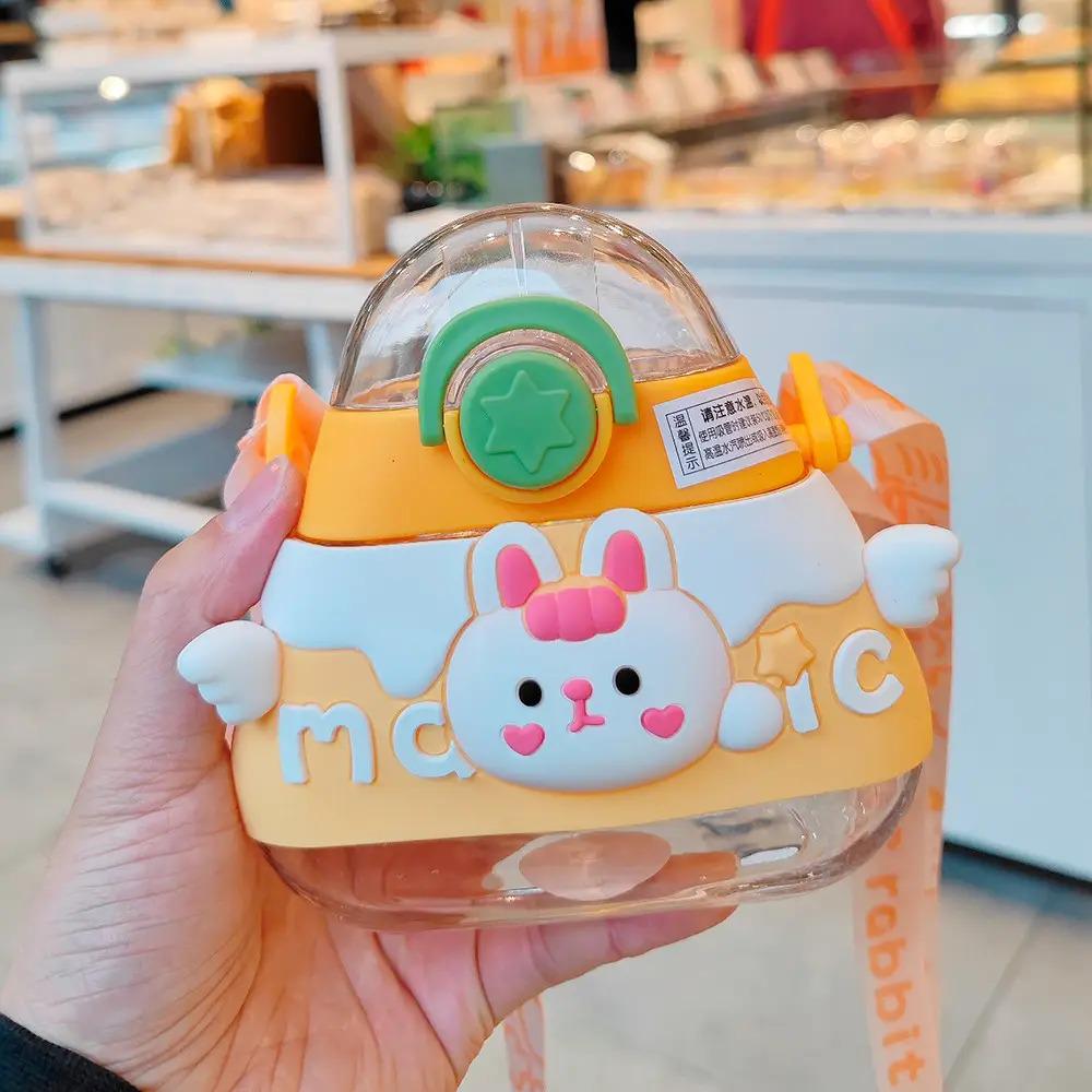 Дитяча пляшка для води з силіконовою трубочкою та ремінцем POP02313 520 мл Помаранчевий - фото 6