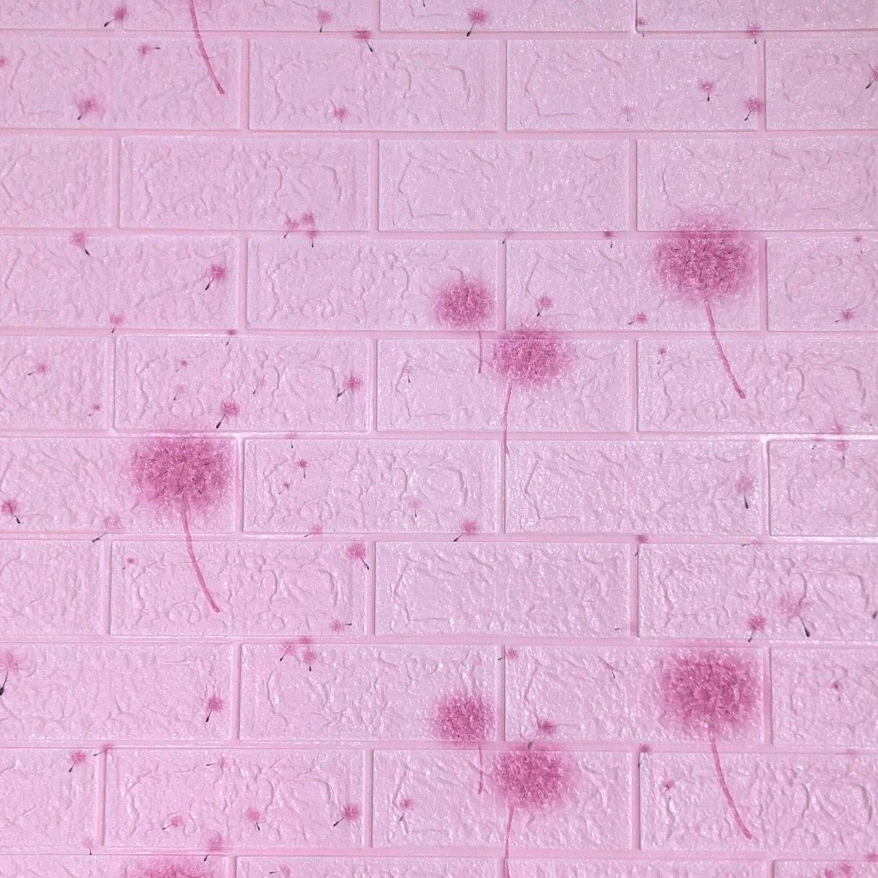 Панель самоклеящаяся 3D Sticker Wall звукоизоляционные 700x770x5 мм кирпич с одуванчиками Светло-розовый