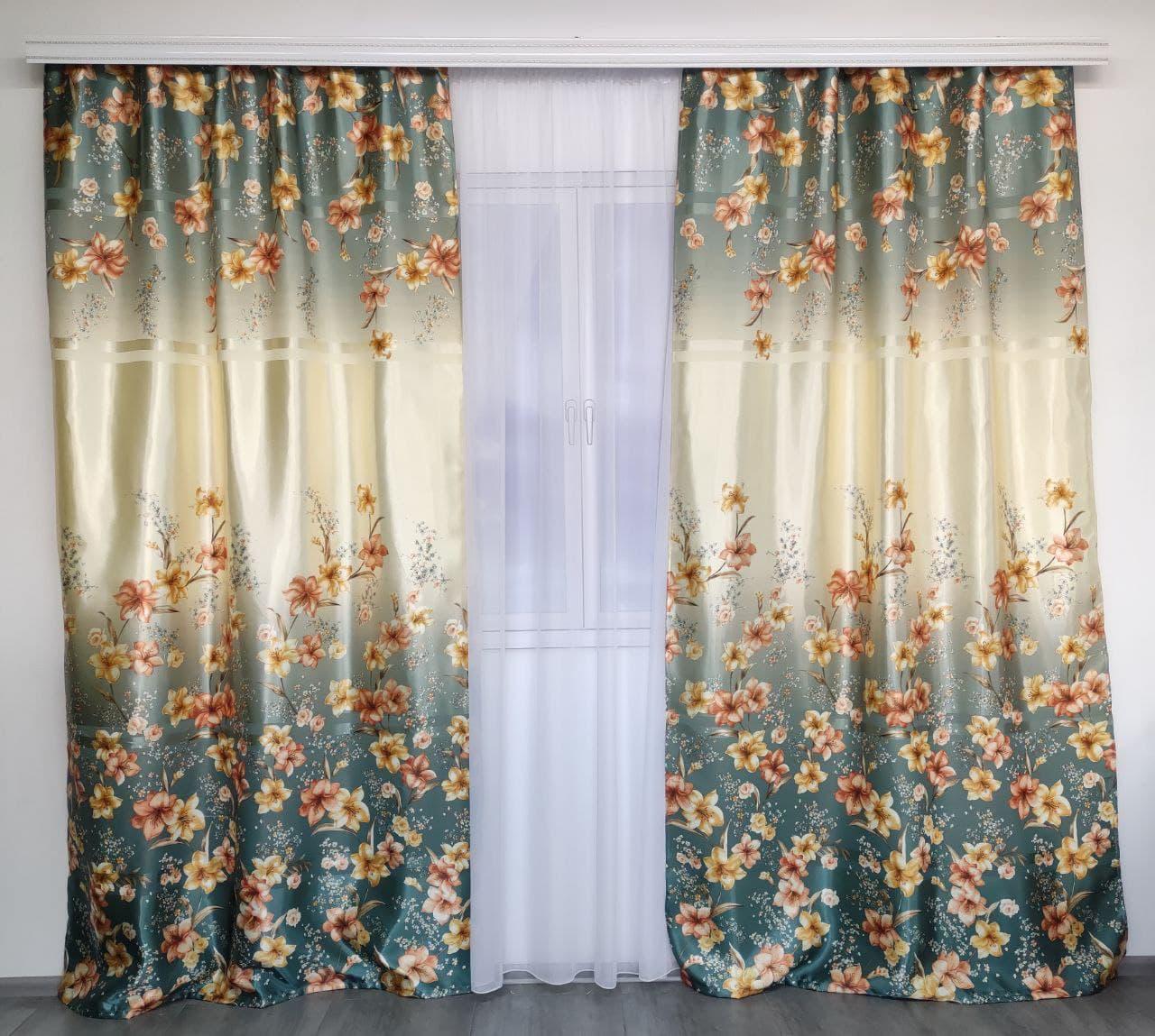 Штори ALBO з квітковим принтом 150x270 см 2 шт. Бірюзовий (SH-M650-4)