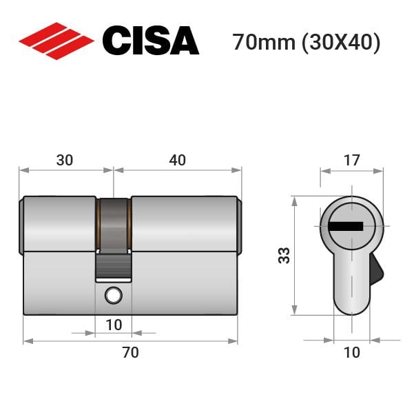 Цилиндр Cisa ASIX P8 70 30x40 Никель матовый (38000) - фото 9