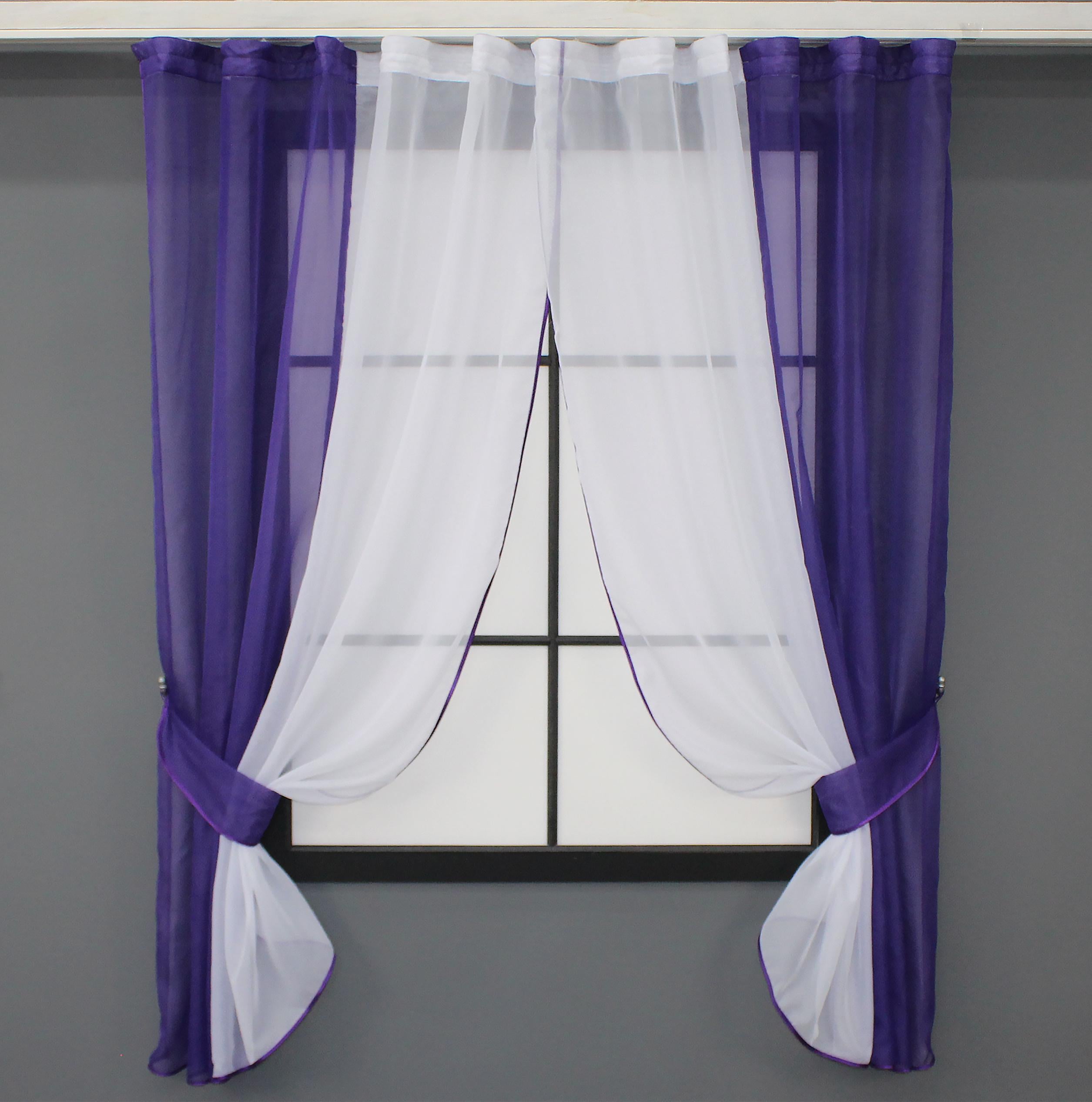Шторы кухонные VR-Textil №017к комбинированные с подвязками 265х170 см Фиолетовый/Белый (50-012)