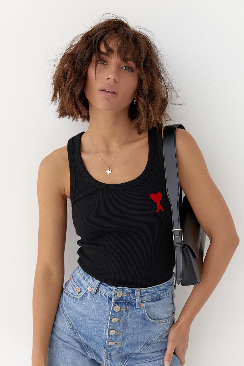 Майка женская трикотажная с сердцем S Черный