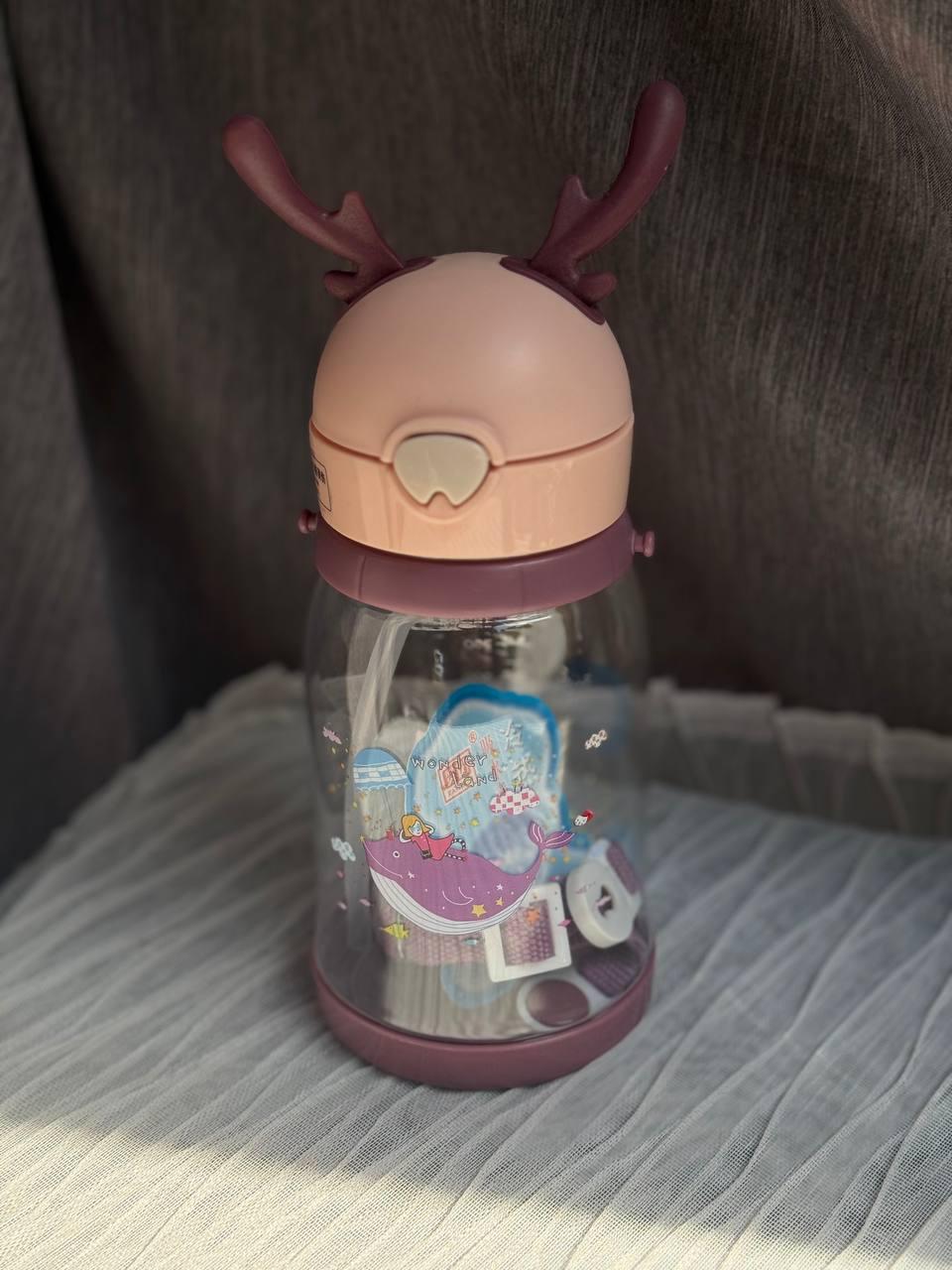 Дитяча пляшка для води з трубочкою та ремінцем YIWU HP-14-44P 550 мл Рожевий (HP-14-44P) - фото 2