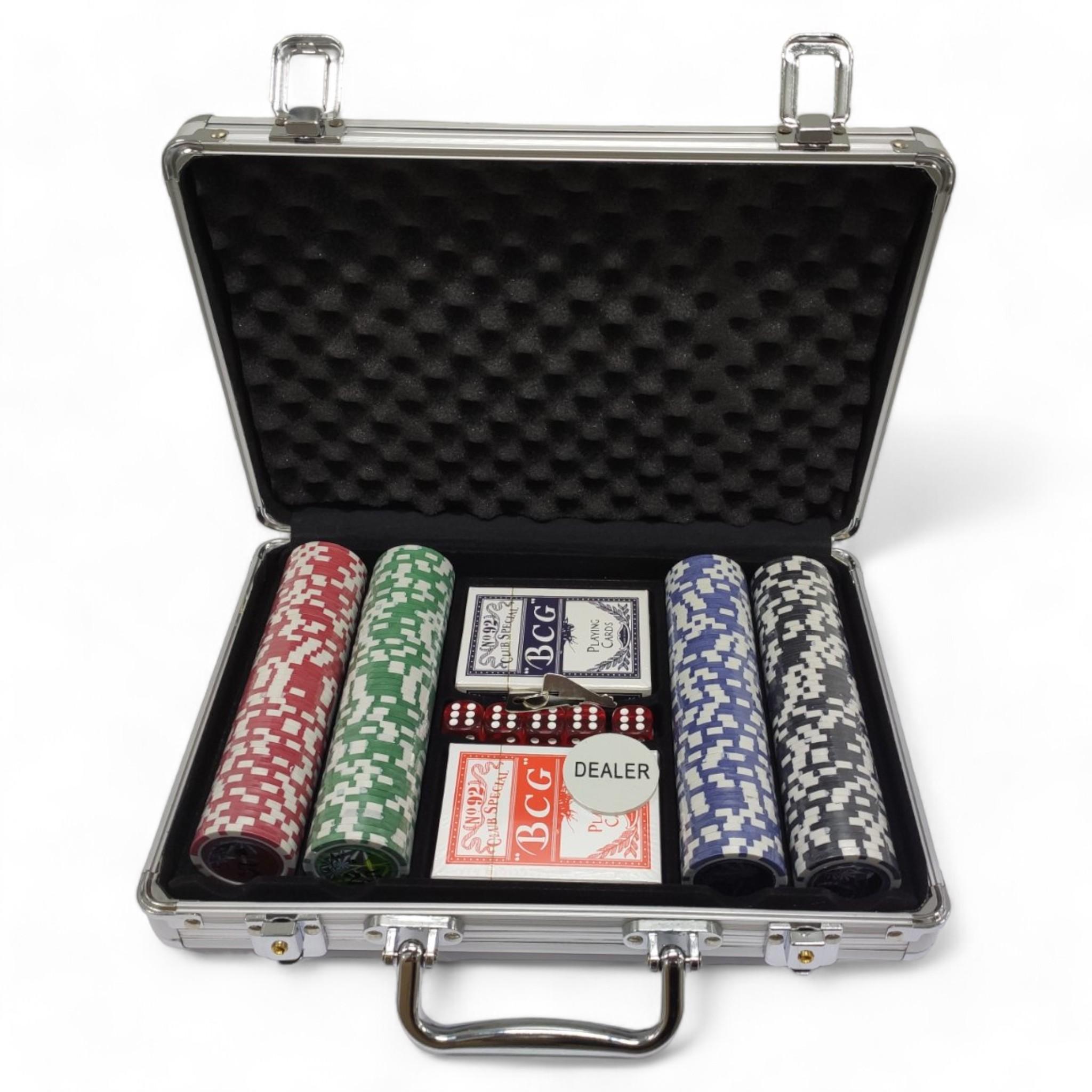 Набор игровых покеров Poker Game Set на 200 фишек с номиналом в алюминиевом кейсе (25713715)