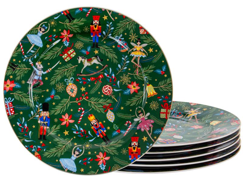 Набор из 6 фарфоровых тарелок Lefard Christmas 922-070 27 см Green