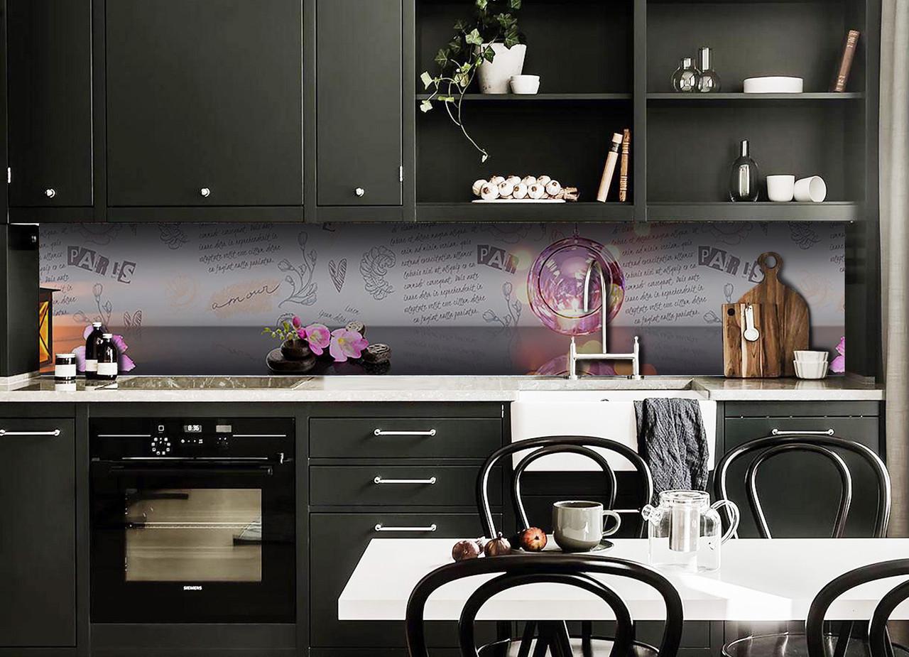 Кухонный фартук Цветы камни из самоклеющейся виниловой пленки 60х250 см Серый