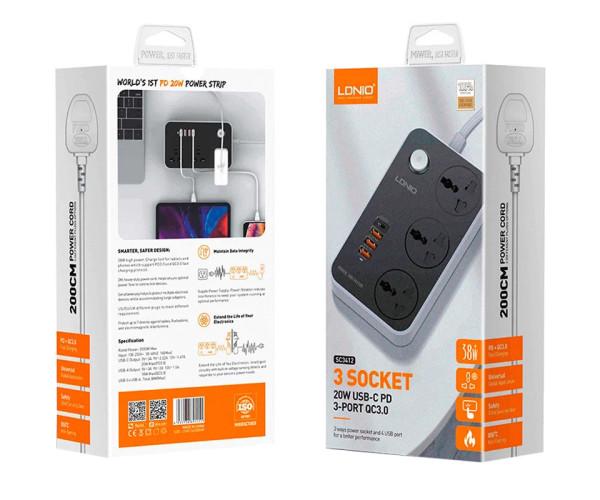 Удлинитель сетевой LDNIO SC3412 3 USB 1 Type-C 3 розетки 2 м Black/Grey - фото 5 Удлинитель сетевой LDNIO SC3412 3 USB 1 Type-C 3 розетки 2 м Black/Grey - фото 5