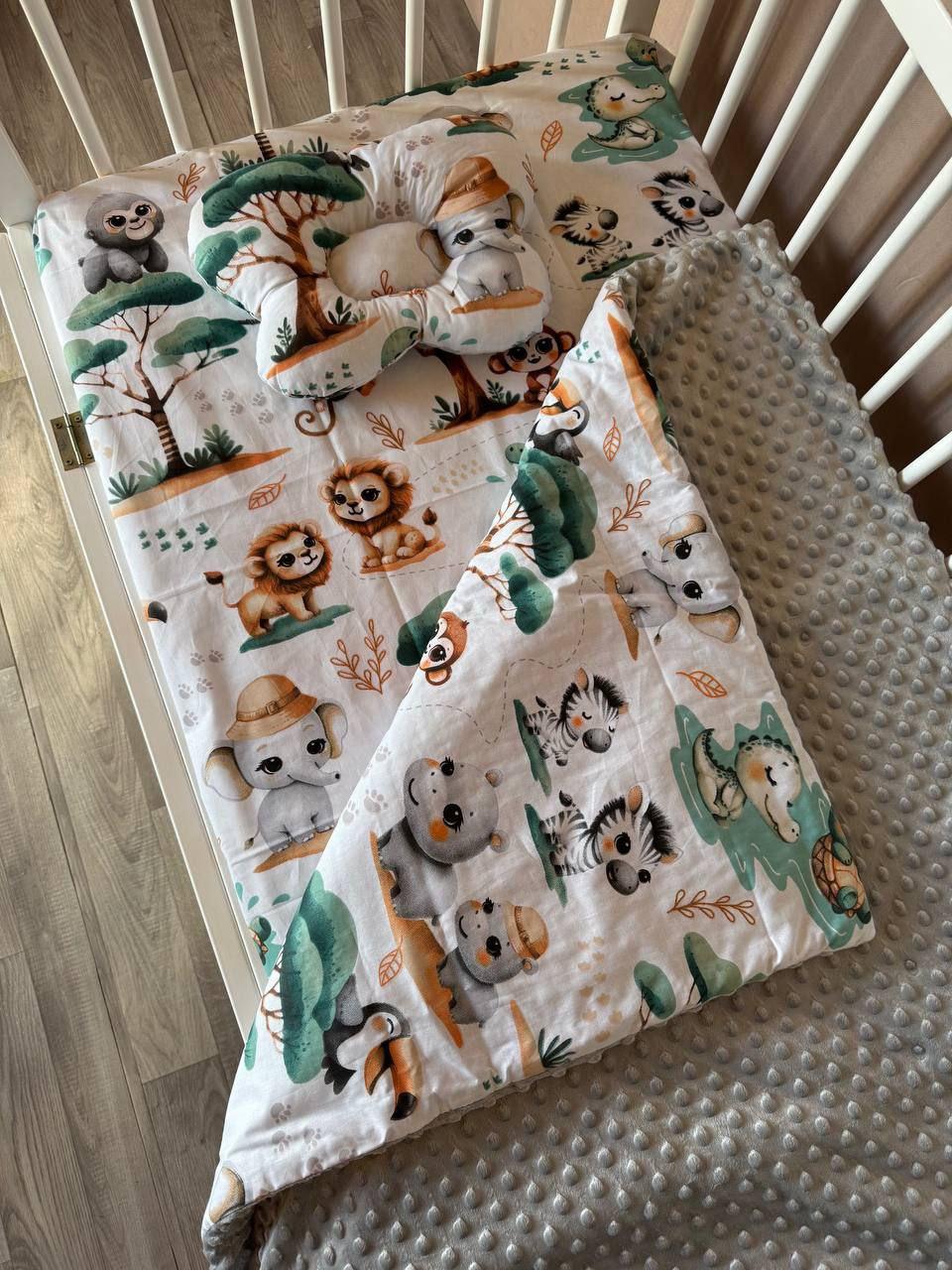 Комплект постельного белья Манюня Джунгли из бязи для кроватки 78x98 см Серый (П4К-am-manin-025)