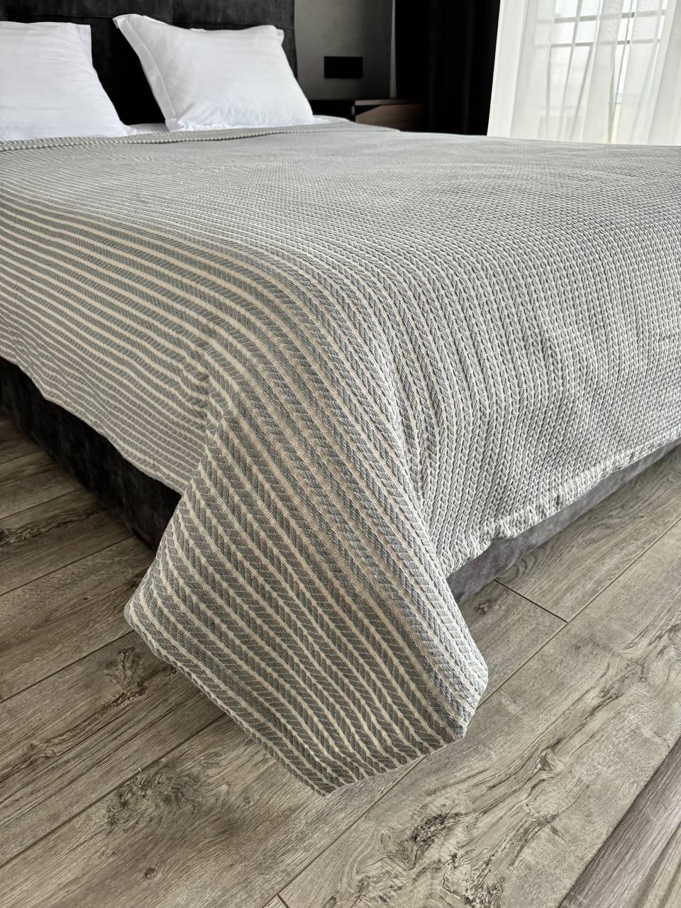 Плед хлопковый Косичка комбинированная 240x230 см Светло-серый (11812-F9-240x230cm) - фото 10