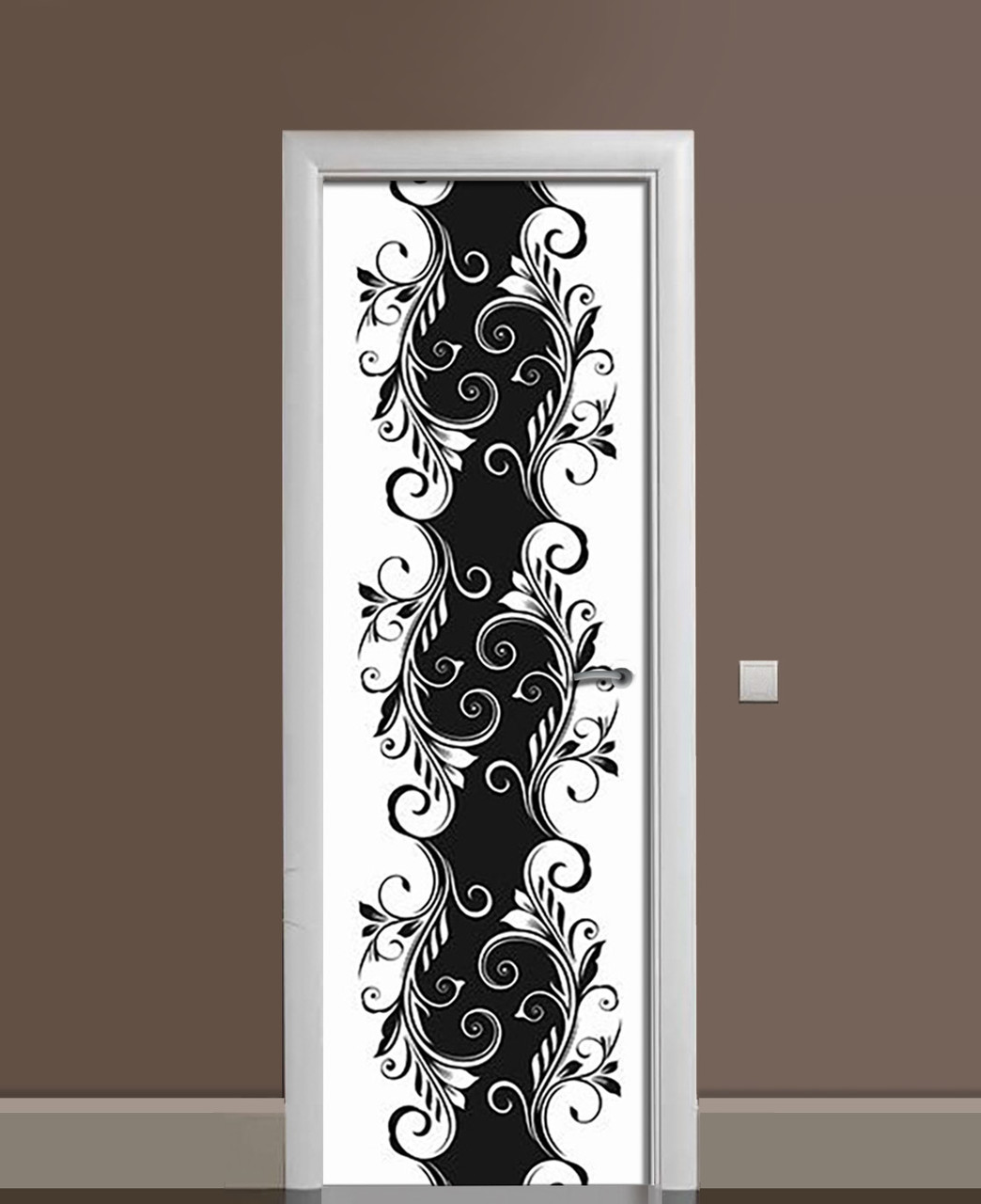 Наклейка 3D на двери Zatarga Монохромные вензеля виниловая 650х2000 мм (1323455097)