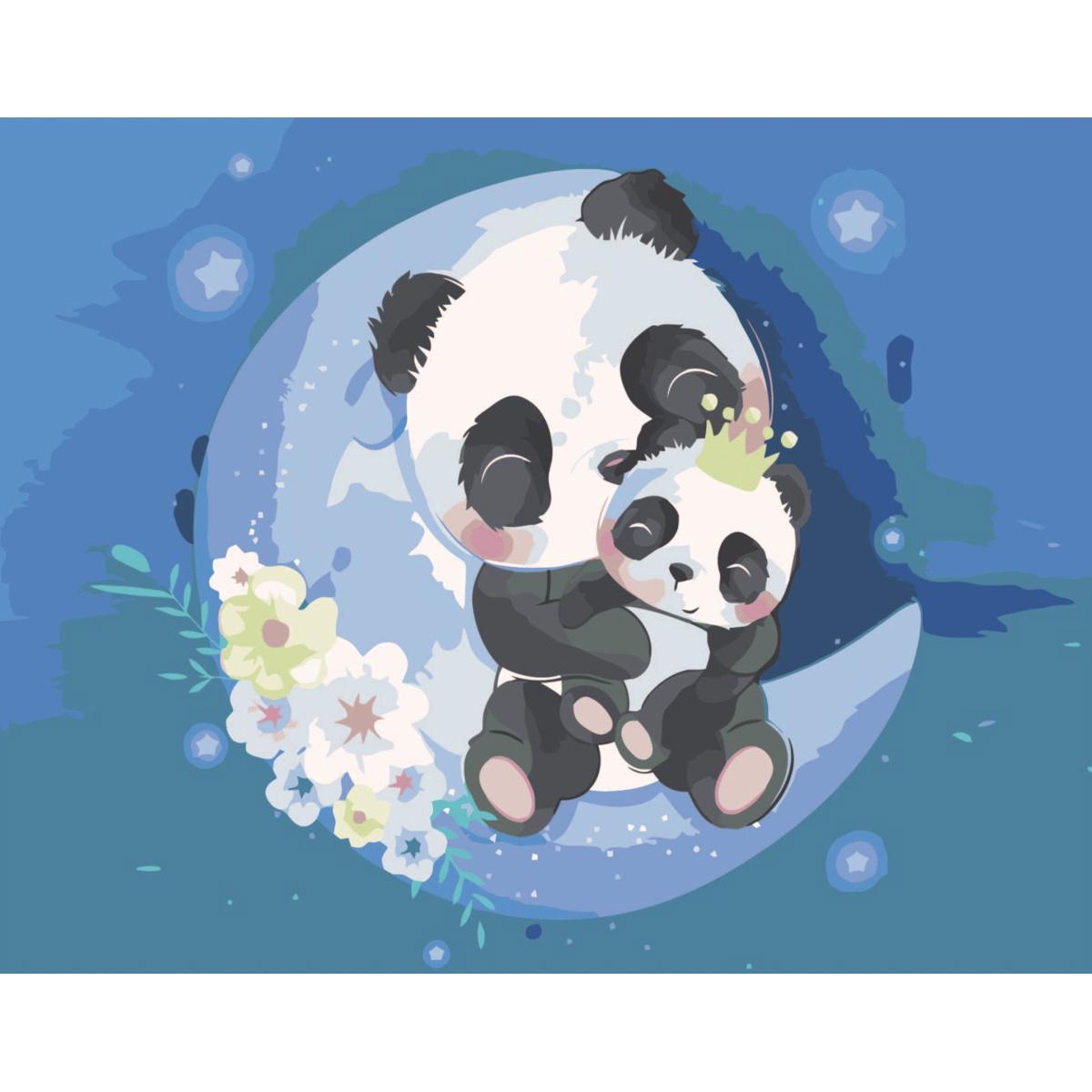 Картина по номерам Strateg Премиум Пандочки на луне с лаком 30х40 см (SS-6402)