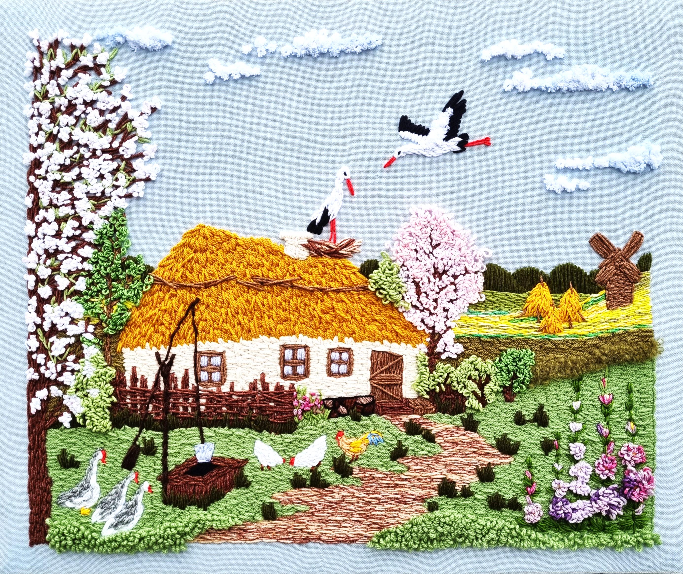 Картина ручной работы "Родительская хатакилимова вышивка 60х50 см