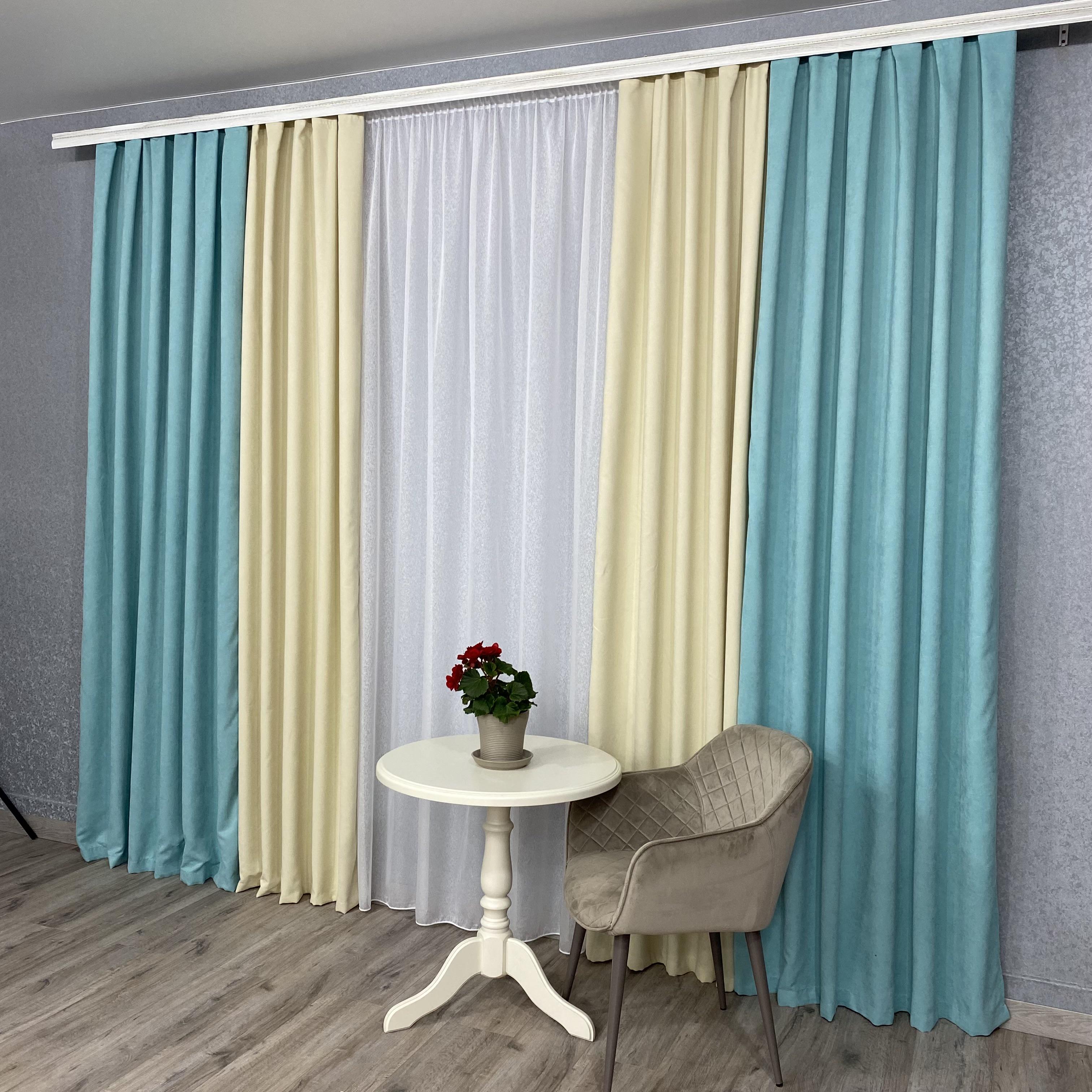 Шторы TG Home Дуэт №450 микровелюр 1,50х2,70 м Мятно-кремовый (450-250/208) - фото 4