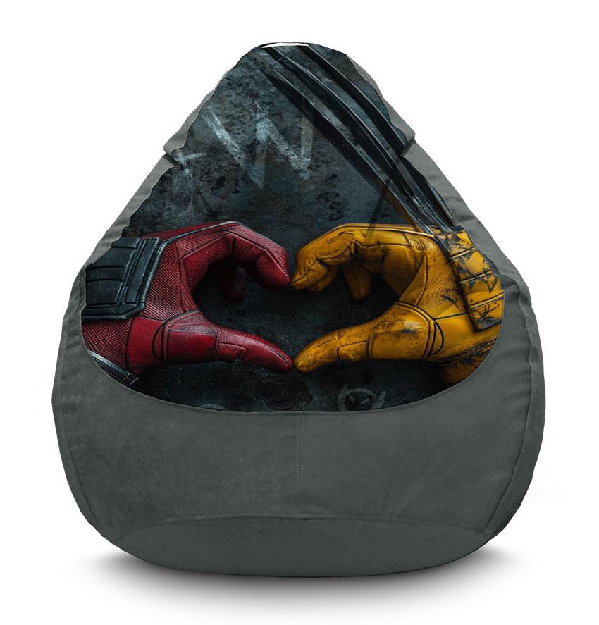 Кресло-мешок iPuff Deadpool and Wolverine Hands heart флок XL 80x110 см Серый (113942)